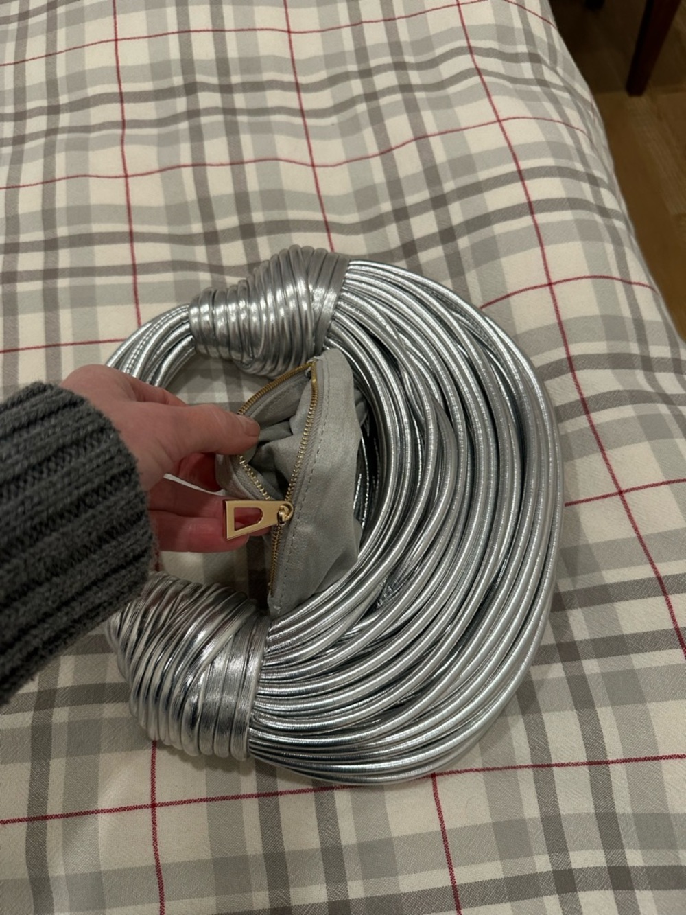 Metallic Silver Knot Handle Shoulder Bag - Picture 12 of 15